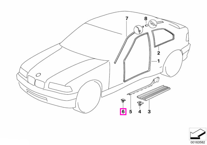 Clema de fixare ornament prag - BMW Seria 3 E21 E30 E36, Seria 7 E23