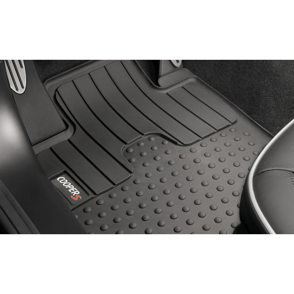 Set covorase fata cauciuc "All-Weather" - Negru - Cooper S Logo - MINI R55 R56 R57 R58 R59 fabricat pana la 08/2011
