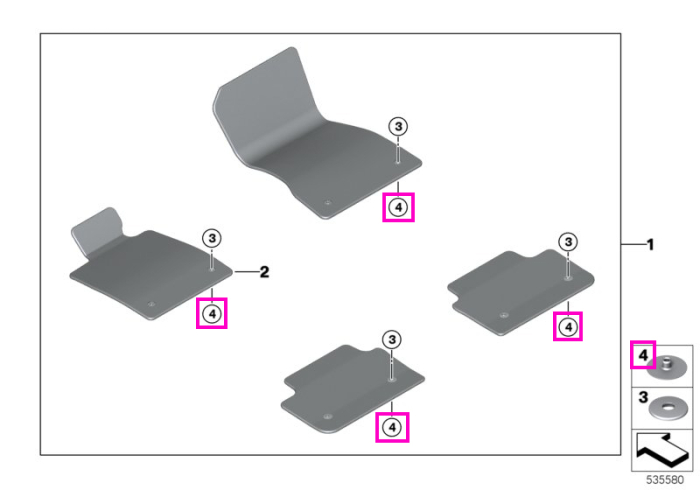 Element inferior fixare/prindere covoras - BMW Seria 5 G60 G61 G68 G90 G99 M5, iX3 NA5, X3 G45