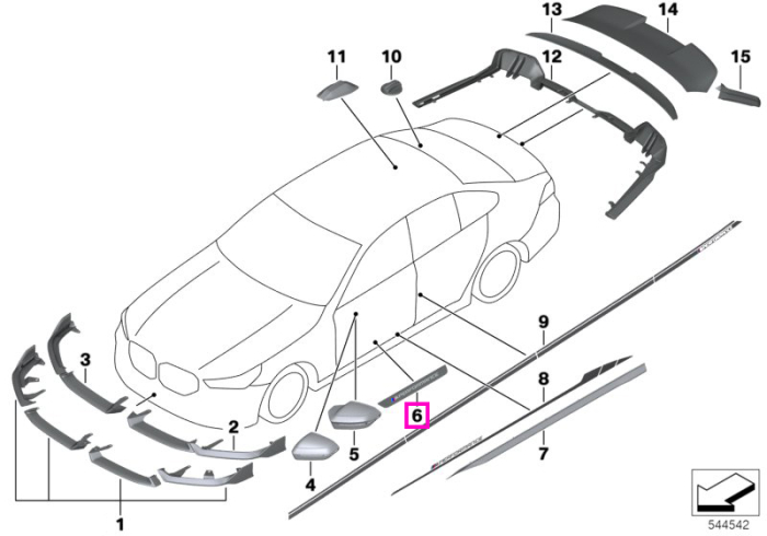 Ornament prag lateral fata, fibra carbon, "M Performance" - BMW Seria 5 G60 G61, iX I20, X1 U11 U12, X2 U10, X4 G45