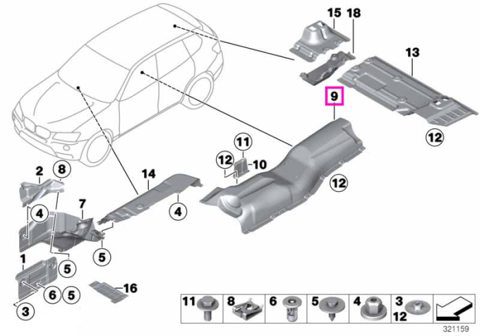 Ecran termic tunel - BMW X3 F25, X4 F26