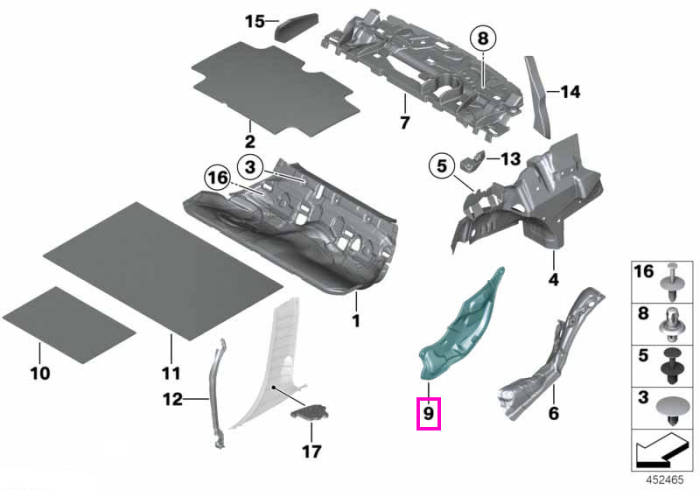 Izolatie fonica usa spate, stanga - BMW Seria 3 F30 F31 F80 M3