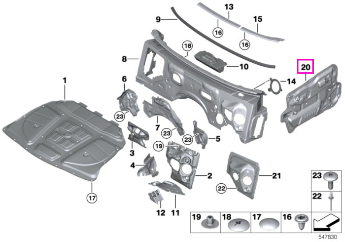 Izolatie fonica, usa fata stanga - BMW Seria 5 F10 F11 F18