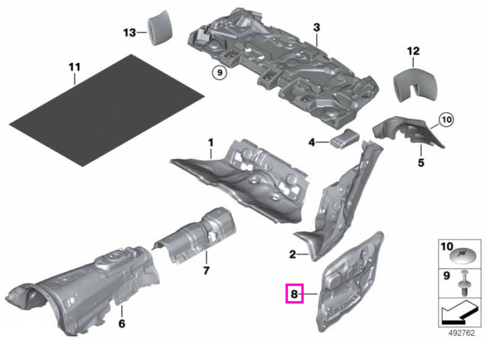 Izolatie fonica, usa spate dreapta - BMW Seria 5 F10 F11