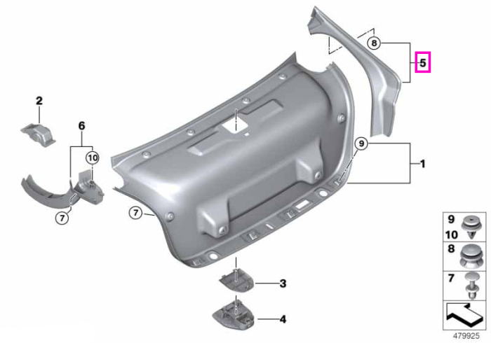 Ornament canal scurgere apa, portbagaj, dreapta - BMW Seria 5 F90 M5, G30 G38