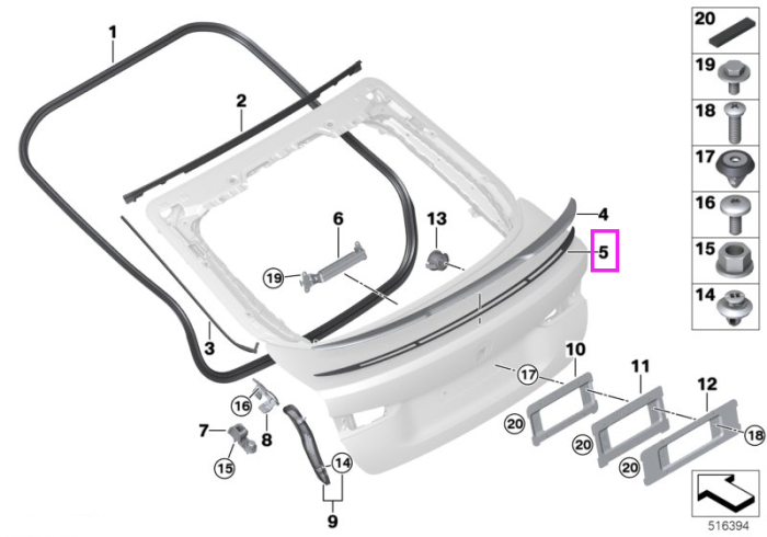 Banda adeziva montaj Ornament/Spoiler capota portbagaj - BMW Seria 4 G26 Gran Coupe, i4 G26 Gran Coupe