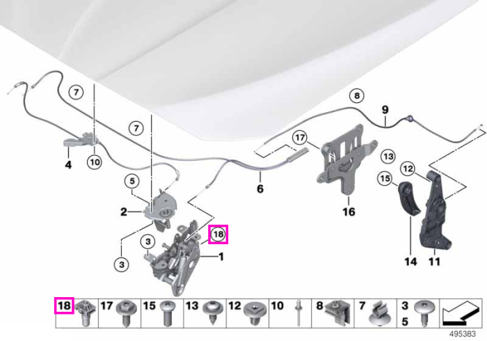 Element de reglaj inaltime capota - BMW Seria 5 F10 F11 F18, Seria 6 F06 F12 F13