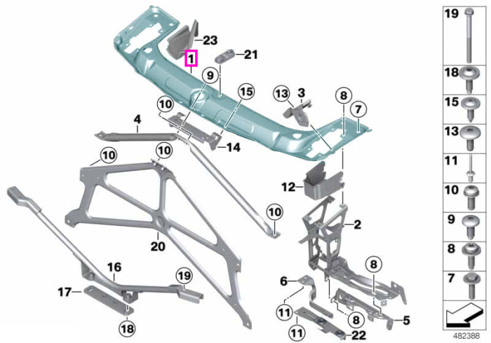 Traversa superioara panou frontal fata - BMW Seria 1 F20 F21, Seria 2 F22, Seria 3 F30 F31 F34 F35, Seria 4 F32 F33 F36