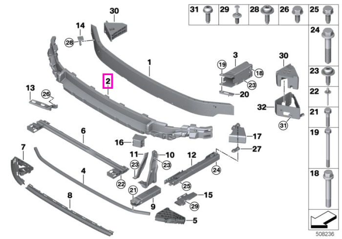 Element atenuare impact, bara protectie fata - Mini Cabrio F57, Mini F55, Mini F56