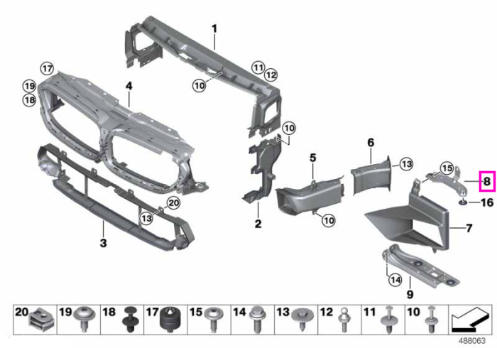 Suport superior dreapta radiator suplimentar - BMW Seria 5 G30 G31 F90 M5, Seria 6 G32, Seria 7 G11 G12, Seria 8 G14 G15 G16 F91 F92 F93 M8