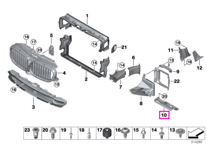 Suport inferior dreapta, radiator suplimentar - BMW Seria 5 G30 G31 F90 M5, Seria 6 G32, Seria 7 G11 G12, Seria 8 G14 G15 G16 F91 F92 F93 M8