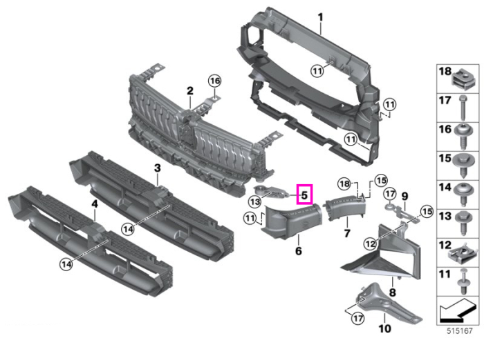 Suport canal aer racire sistem franare, stanga - BMW Seria 2 G42 G87 M2, Seria 3 G20 G21 G28, Seria 4 G22 G23 G26, i4 G26, MS BMW Motorsport