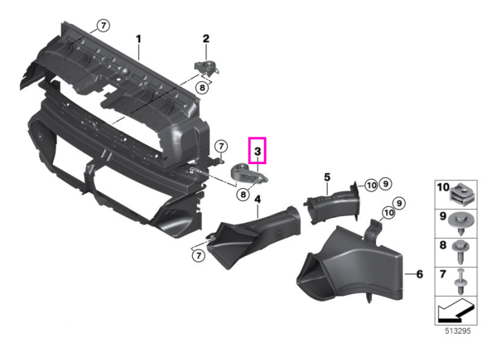 Suport stanga, canal aer bara fata - BMW Seria 3 G20 G80 G81 M3, Seria 4 G82 G83 M4 - versiune SUA