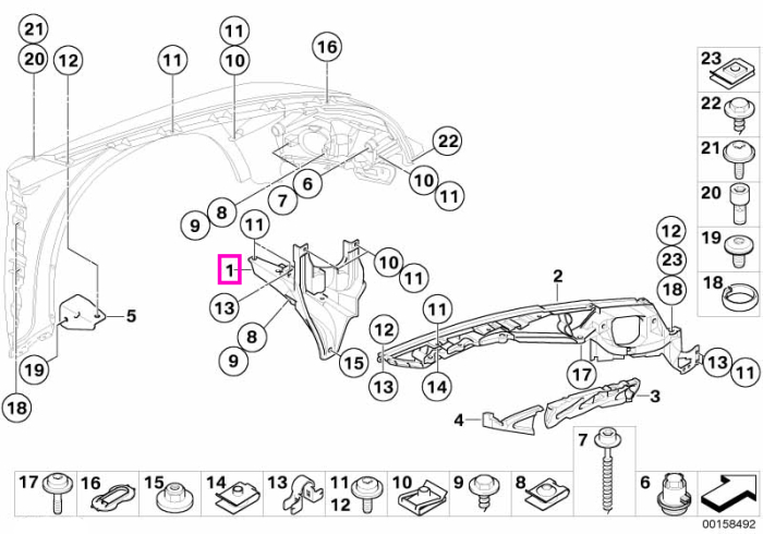Suport modul aripa fata, inferior stanga - BMW X5 E70, X6 E71 E72