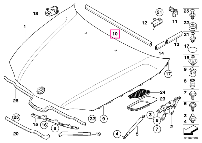 Cheder spate capota motor - BMW Seria 3 E90 E91 E92 E93
