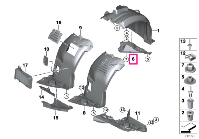 Capac protectie structura pasaj roata fata, partea dreapta – BMW Seria 3 E90, E91, E92, E93; X1 E84