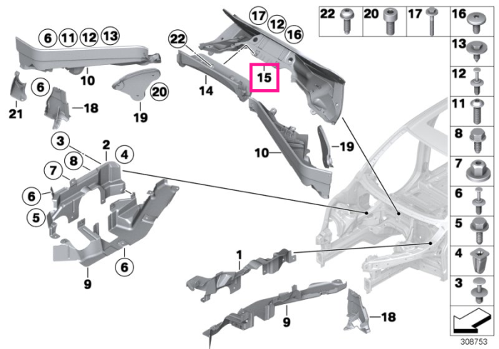 Element inferior de mijloc partitionare compartiment motor - BMW X5 E70 F15 F85 M, X6 E71 F16 F86 M