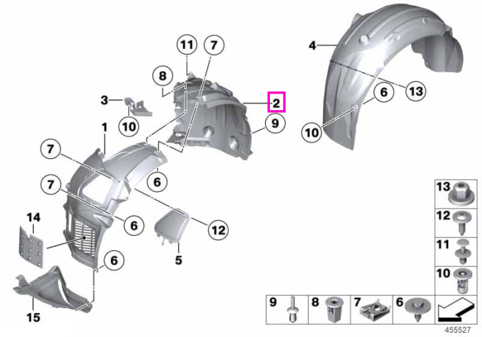 Carenaj pasaj roata fata, sectiune posterioara, dreapta - BMW Seria 5 F10 F11 F18