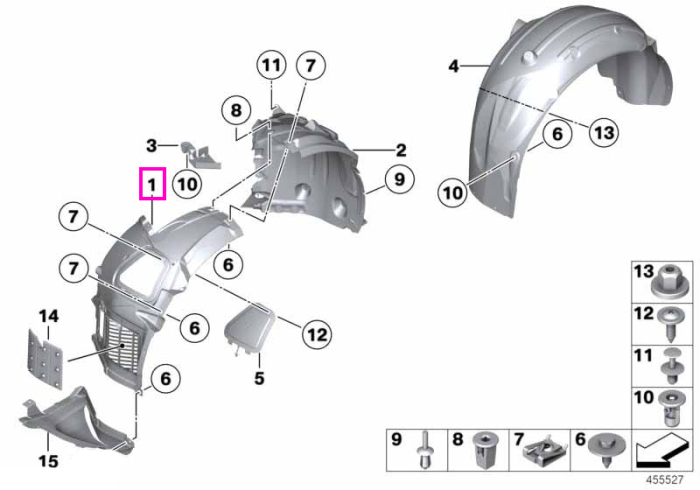 Carenaj pasaj roata fata, sectiune frontala, stanga - BMW Seria 5 F10 F11 F18