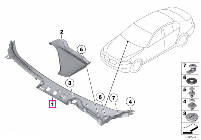 Ornament inferior parbriz - BMW Seria 5 F10 F11 - RHD (volan dreapta)