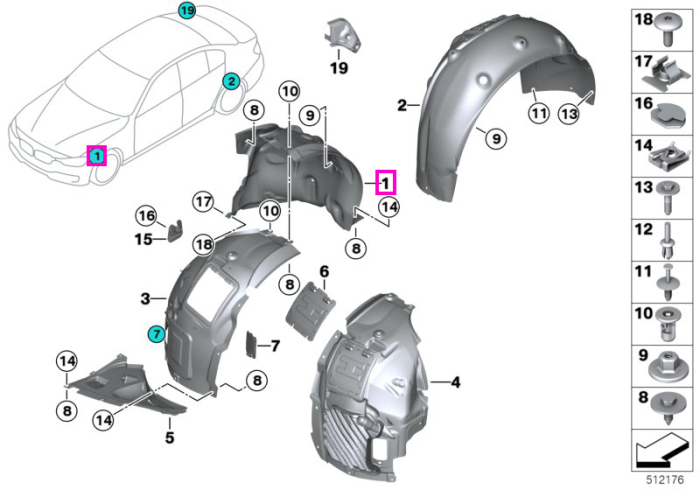  Carenaj pasaj roata aripa fata, dreapta, sectiunea posterioara - BMW Seria 4 F32 F33 F36