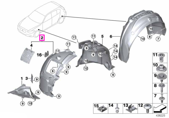 Carenaj pasaj roata, aripa fata, dreapta, secțiune frontala - BMW Seria 1 F20 F20 LCI F21 F21 LCI, Seria 2 F22 LCI F23 LCI