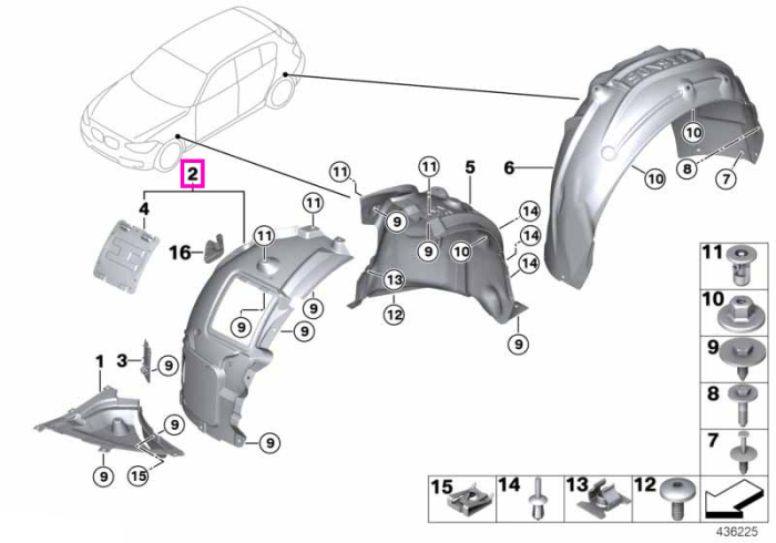 Carenaj pasaj roata, aripa fata, dreapta, secțiune frontala - BMW Seria 1 F20 F20 LCI F21 LCI