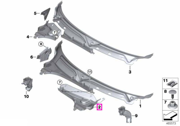 Capac protectie mecanism stergator, baza parbriz, stanga - Mini Cabrio F57, F55, F56