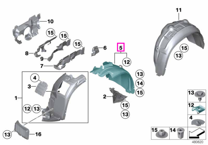 Carenaj pasaj roata, aripa fata, stanga, sectiunea posterioara - BMW X1 E84