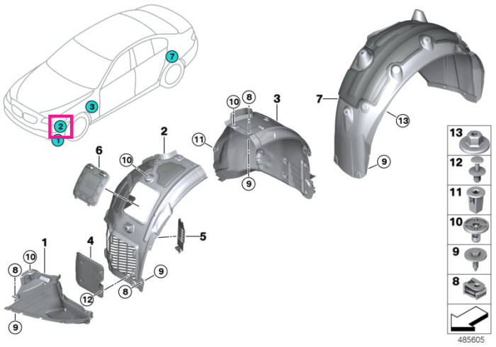 Carenaj aripa fata, partea dreapta – BMW Seria 8 G14, G15, G16