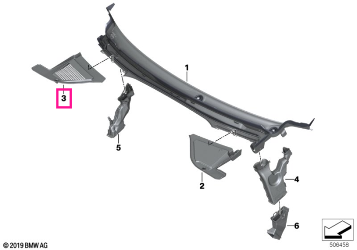 Ornament parbriz inferior, partea dreapta – BMW X5 G05, X5M F95; X6 G06, X6M F96; X7 G07; XM G09