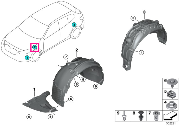 Carenaj aripa fata, partea dreapta – BMW Seria 1 F40; Seria 2 F44