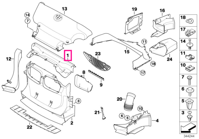 Ornament superior canal aer, bara fata - BMW Seria 3 E46