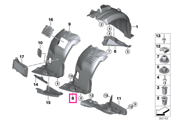 Protectie plastic aripa dreapta, fata, partea de jos - Seria 3 E90 E92 E93	