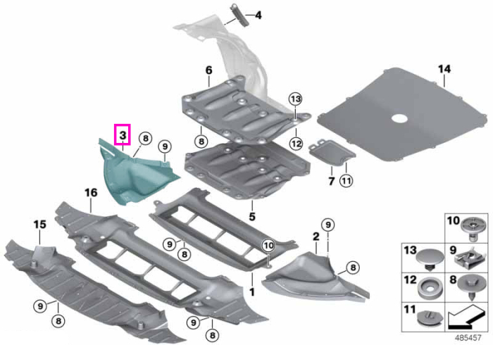 Carenaj aerodinamic lateral inferior, spre pasaj roata, dreapta - BMW Seria 3 F80 M3, Seria 4 F82 F83 M4 - tip motor S55