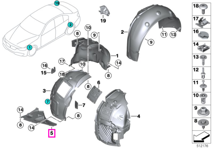  Aparatoare pasaj roata fata, dreapta, M - BMW Seria 4 F32 F33 F36