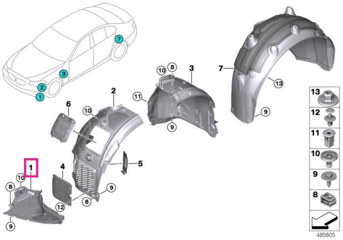 Protectie inferioara pasaj roata fata, stanga - BMW Seria 5 G30 G31 G38