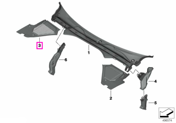  Capac 3 baza parbriz, sub capota motor, M, sectiune dreapta - BMW Seria 2 G87 M2, Seria 3 G80 G81 M3, Seria 4 G82 G83 M4 - LHD (volan stanga)	