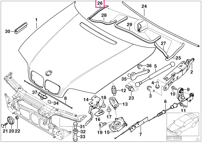 Garnitura etansare capota motor, dreapta - BMW Seria 3 E46