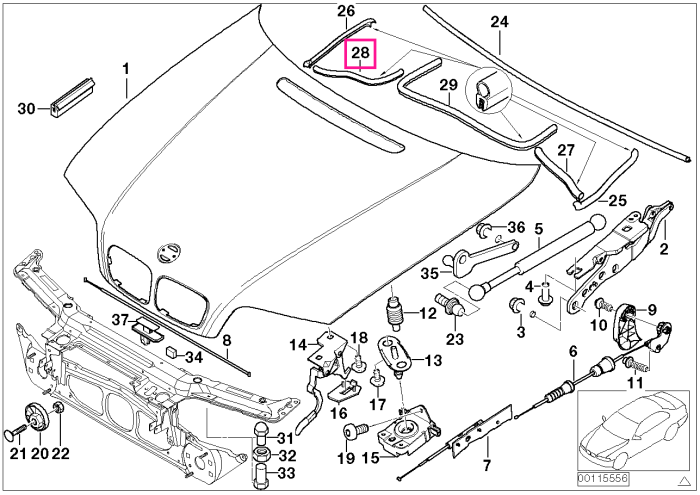 Garnitura etansare compartiment motor, dreapta - BMW Seria 3 E46