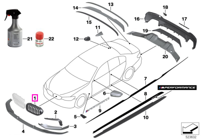 Grila fata stanga, negru lucios, "BMW M Performance" - BMW Seria 5 G30 G31 G38
