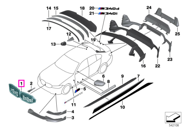 Grila ornamentala radiator, carbon, M Performance - BMW Seria 3 G20 G21 G28