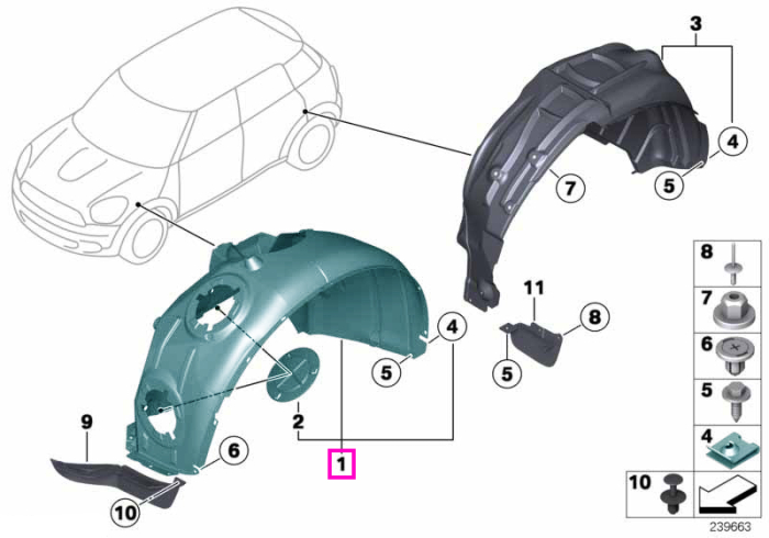 Carenaj pasaj roata, aripa fata, stanga - Mini Countryman R60, Paceman R61