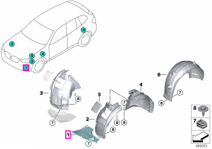 Carenaj inferior pasaj roata, aripa fata, dreapta - BMW X3 G01 LCI, X4 G02 LCI