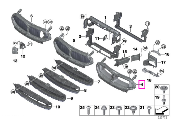 Deflector aer, superior, central, negru - BMW Seria 8 G14 G15 G16