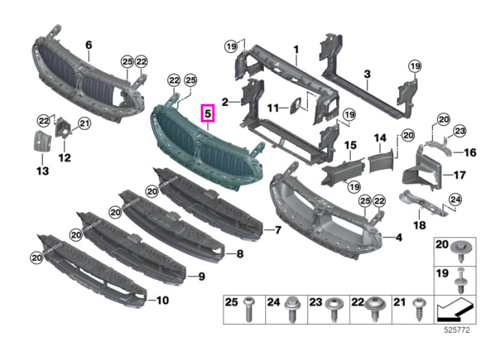 Ansamblu grila frontala radiator cu clapete aer, Basis - BMW Seria 8 G14 G15 G16