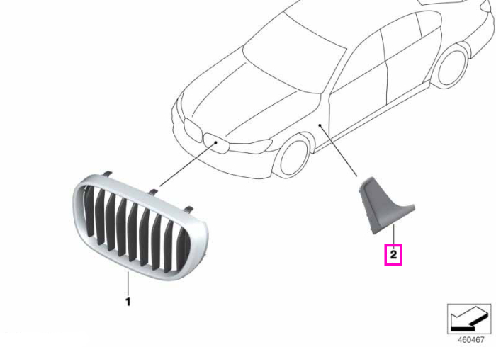 Ornament canal aer aripa laterala, dreapta - BMW Seria 7 G11 G12