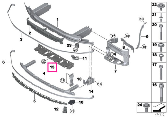 Panou bara transversala, sub bara fata - BMW Seria 5 G30 F90 M5, Seria 7 G11 G12