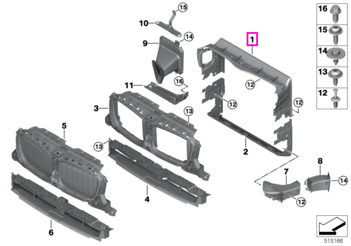 Canal aer radiator, superior - BMW X3 G01 G08, X4 G02