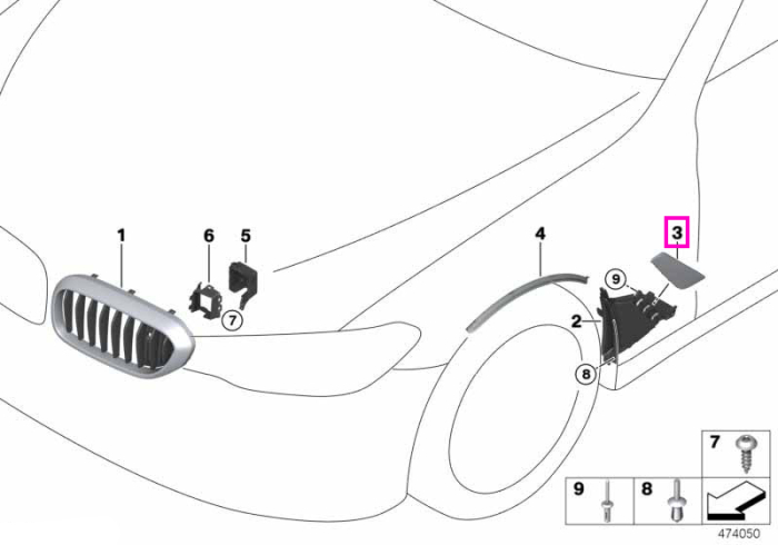 Ornament priza aer aripa fata, aluminiu satinat, dreapta - BMW Seria 5 G30 G31